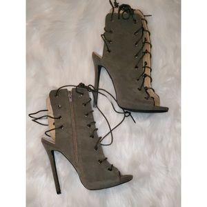 Public Desire Olive Suede Booties